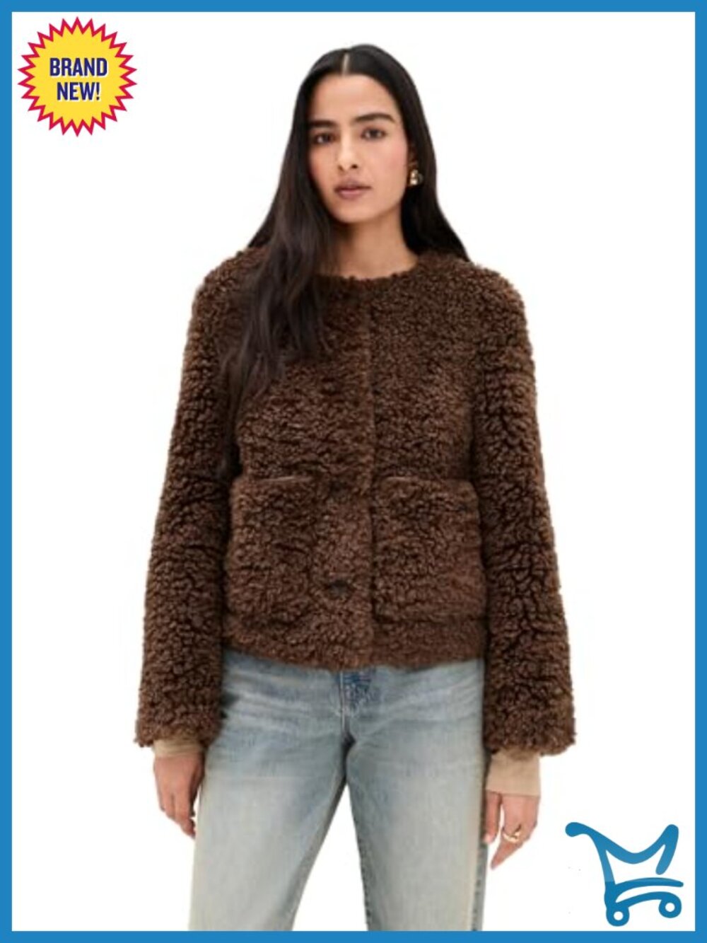 Faux Shearling Casual Jacket with Faux Leather Trim